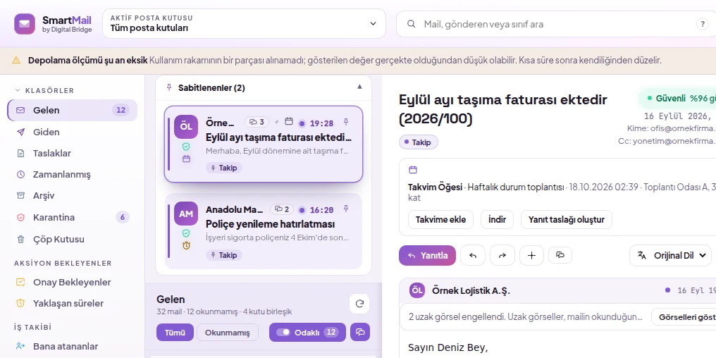 Depolama ölçümü eksik olduğunda görünen bant