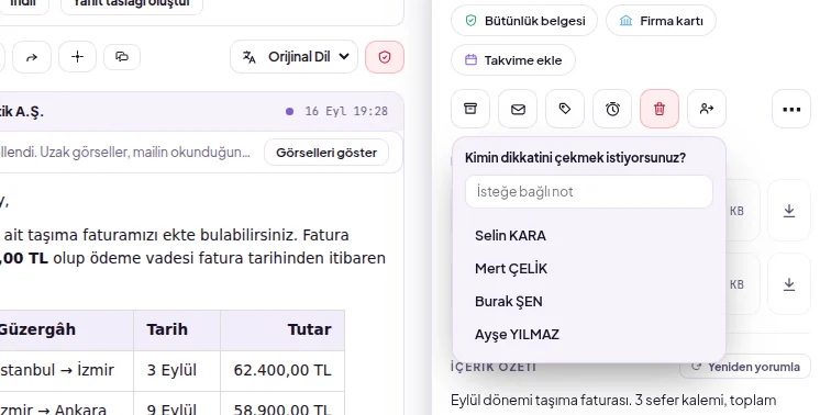 Dikkatini çek penceresi: kutuyu görebilen kullanıcılar ve isteğe bağlı not