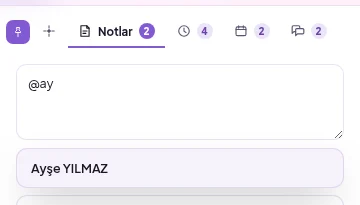 Not yazarken @ ile ekip arkadaşı önerisi listesi