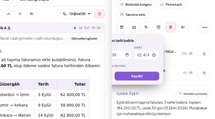 Yanıt için son tarih belirleme: tarih, saat, Takvime de ekle ve Kaydet