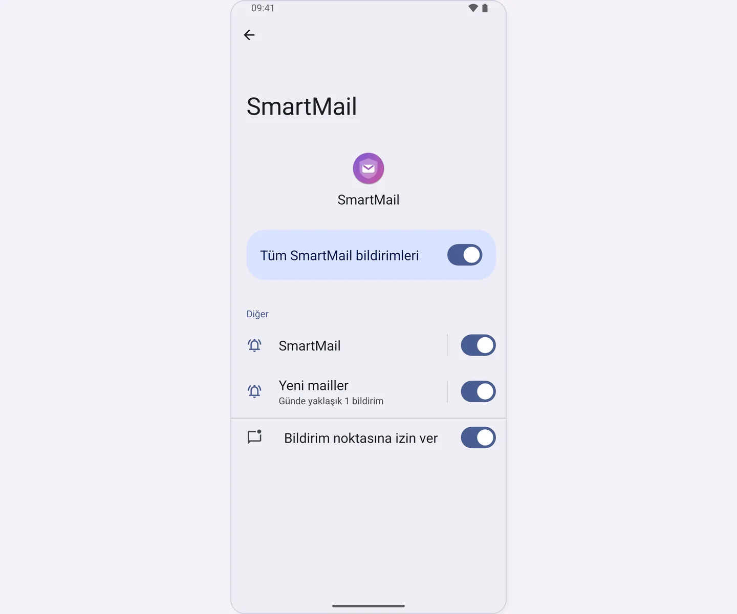 Android ayarlarında SmartMail bildirimleri