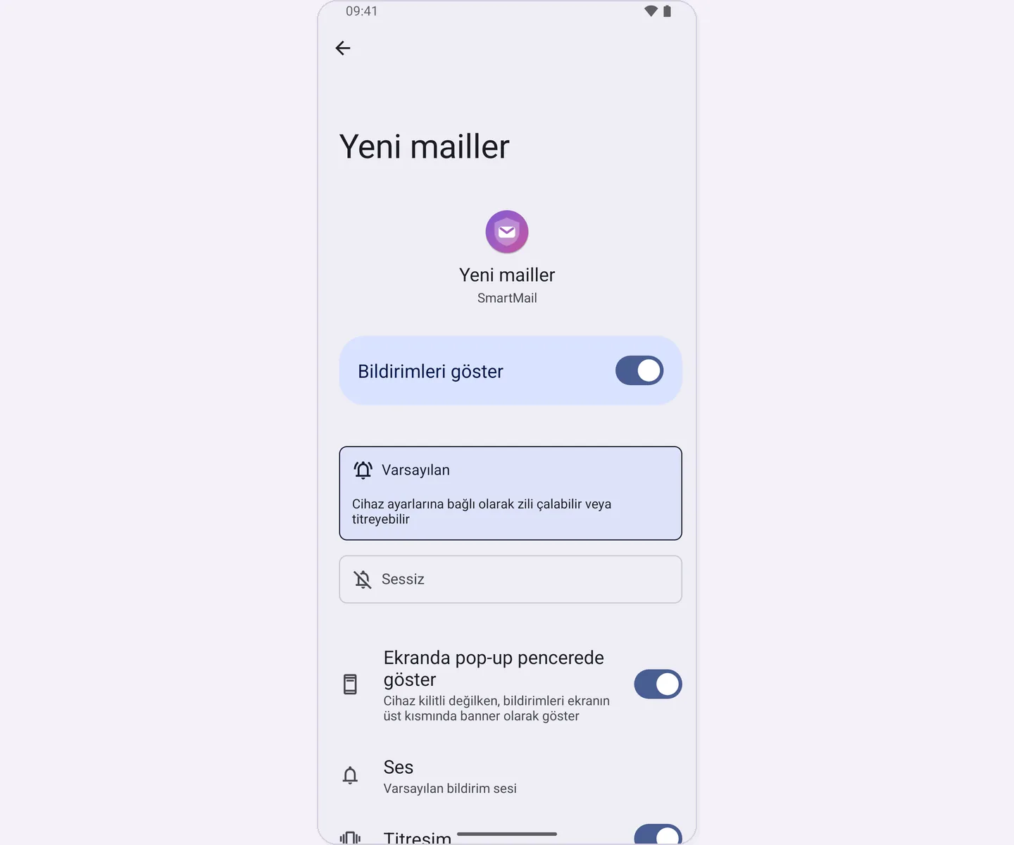 Yeni mailler kanalının ayarları