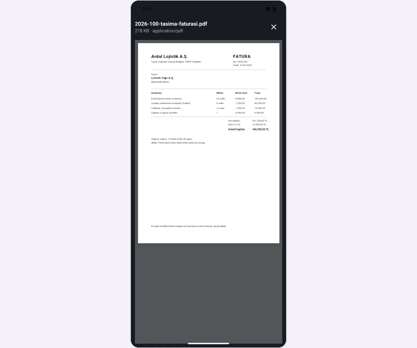 PDF önizlemesi: dosya adı, boyutu ve belge