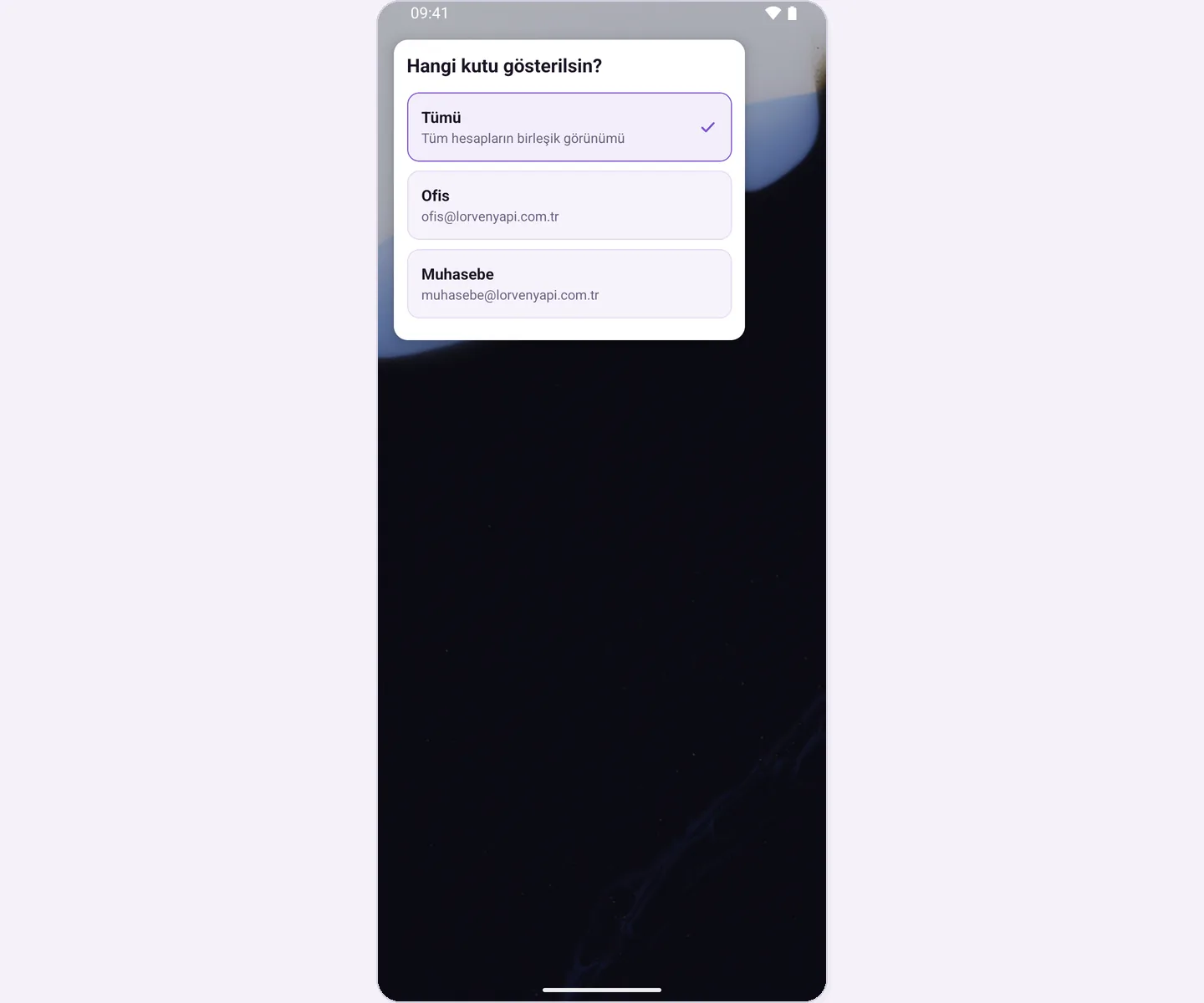 Widget kutu seçimi penceresi