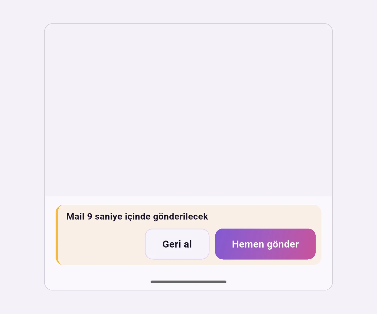 Undo banner: remaining time, Undo and Send now