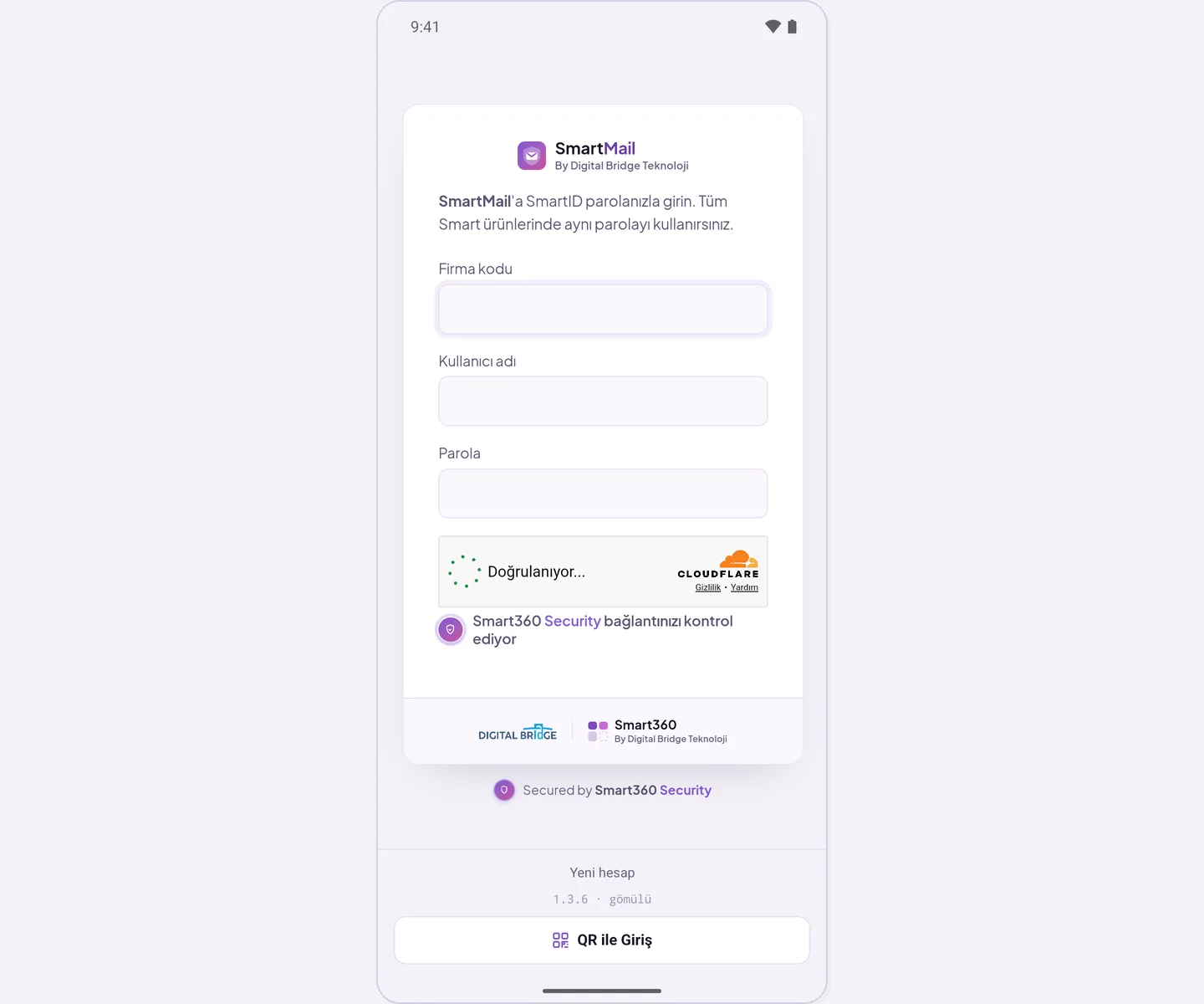 Smart360 login screen: company code, username, and password fields