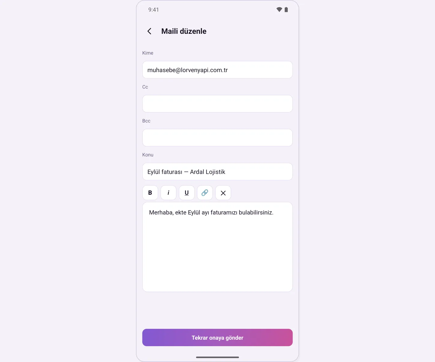 Edit email screen