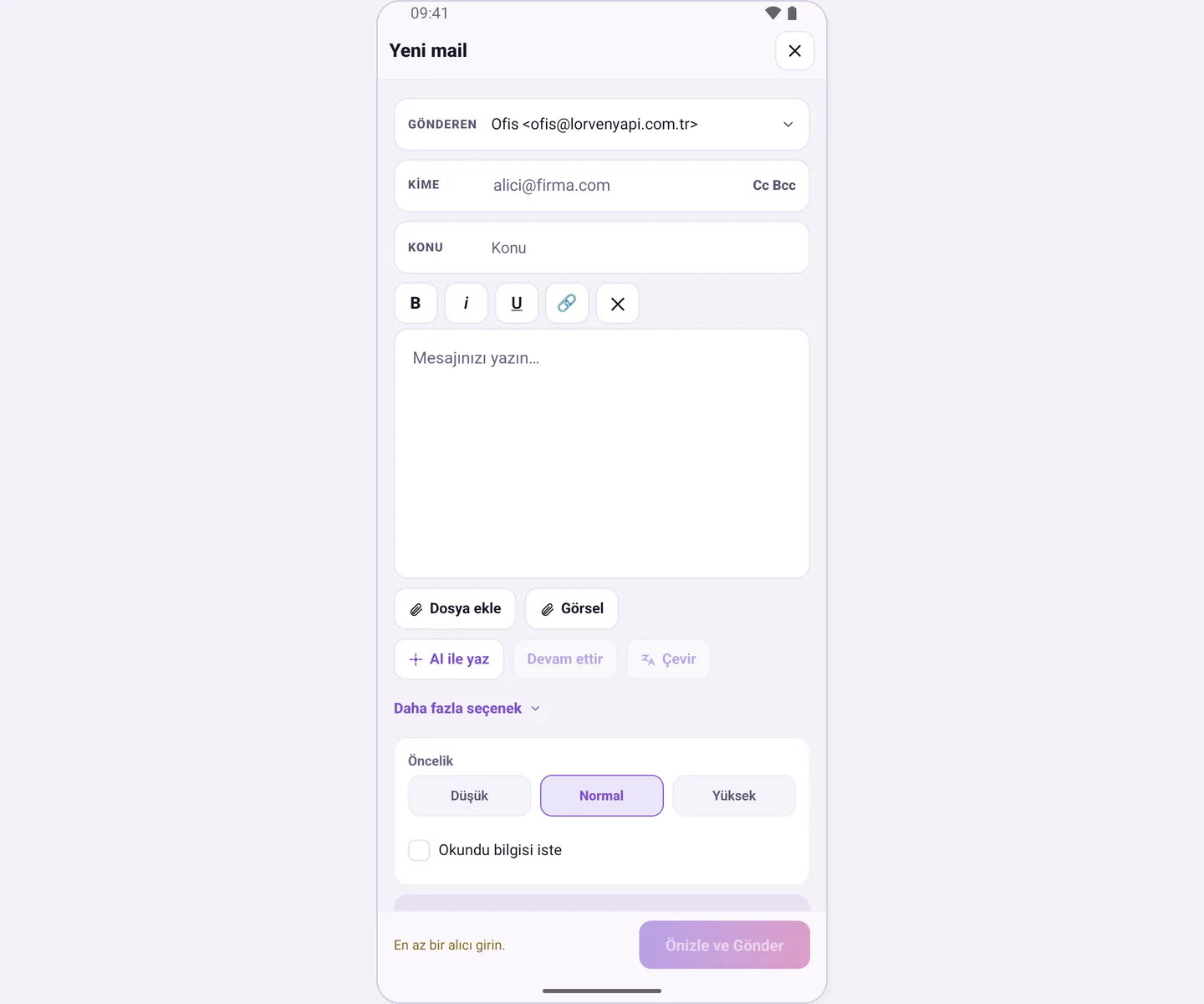 More options: priority, read receipt, scheduling and approval