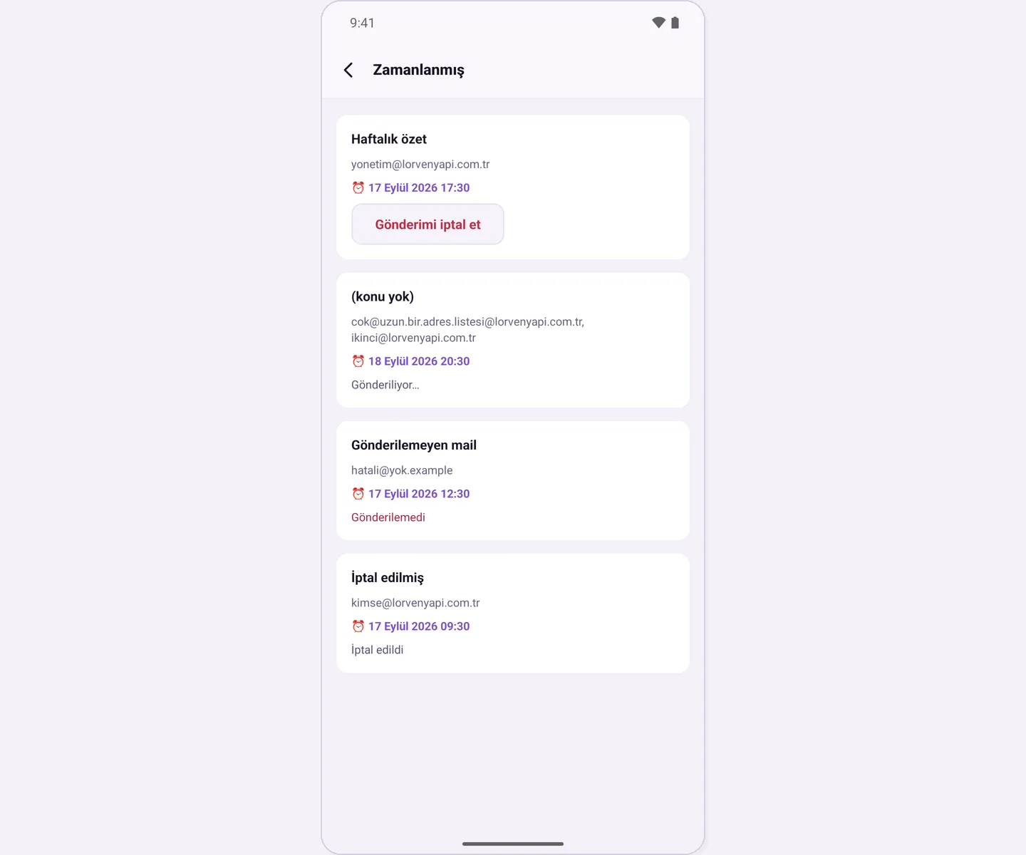 Scheduled emails list