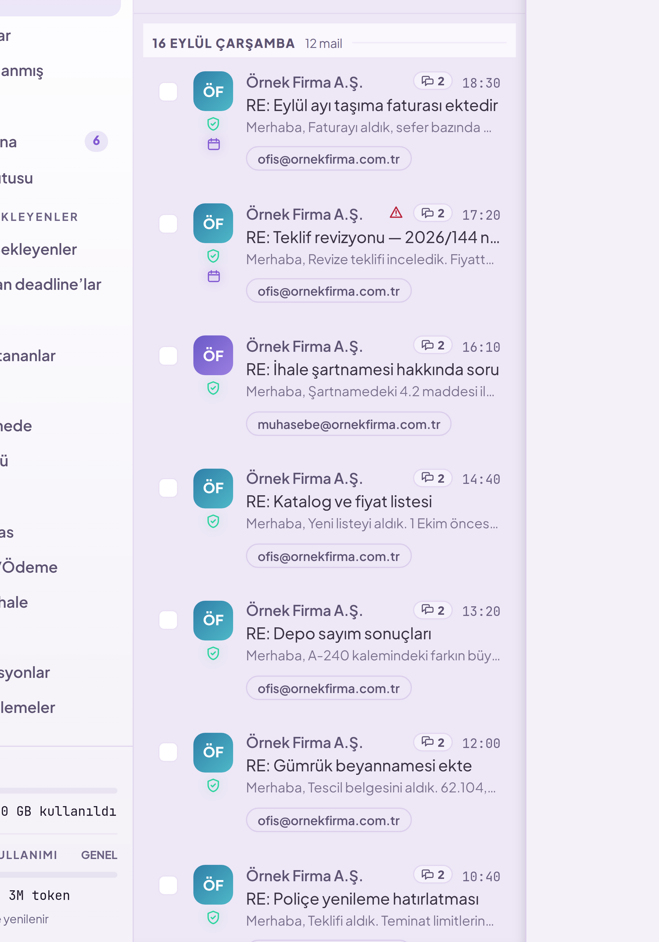 Sent items: replies written by the team on behalf of the organization