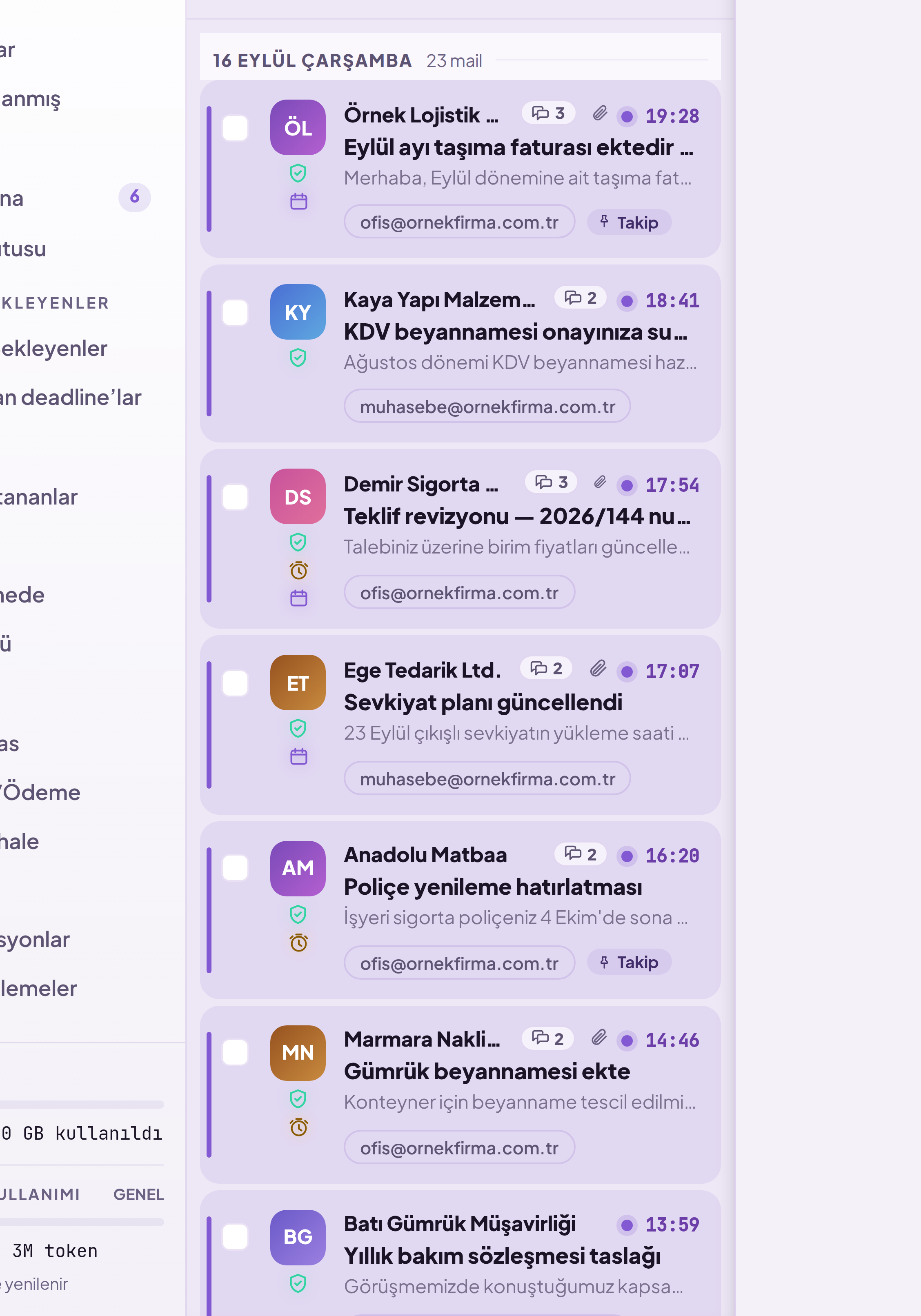 Gruplu görünümde aynı konudaki mailler tek satırda