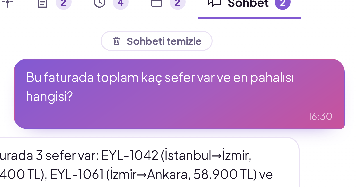 Mail hakkında sohbet panelinde mailin ve eklerinin içeriğine dayanan soru-cevap