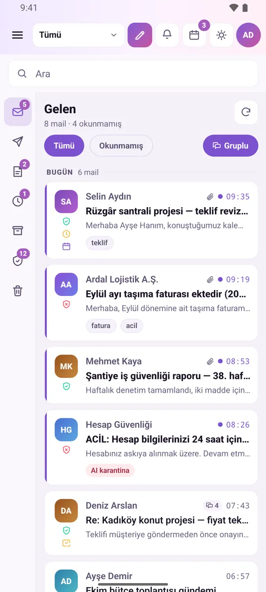Mobil gelen kutusu: her satırda güvenlik kalkanı; kimlik avı maili karantina işaretiyle